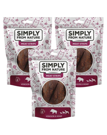 SIMPLY FROM NATURE Meat Strips Masové nudličky se zvěřinou a konopím pro psy 3x80 g