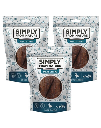 SIMPLY FROM NATURE Meat Strips Kachní stripsy s jablkem pro psy 3x80 g