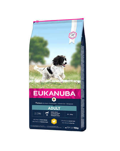 EUKANUBA Active Adult Medium Breeds Chicken bohatá na čerstvé kuře 15 kg