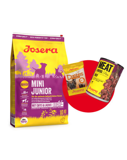 Levně JOSERA Mini Junior 10kg + 1x Denties & Meat Lovers ZDARMA