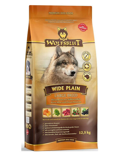 WOLFSBLUT Wide Plain Large Breed Adult suché krmivo pro alergické psy velkých plemen s koňským masem a sladkými bramborami 12,5 kg