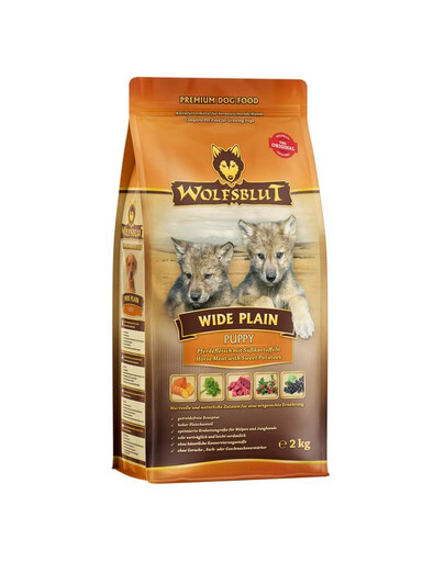 WOLFSBLUT Wide Plain Puppy suché krmivo pro štěňata s koňským masem a sladkými bramborami 12,5 kg