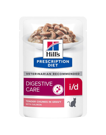 HILL'S Prescription Diet i/d Digestive Care vlhké krmivo pre mačky s lososom 12x85g sáčkov