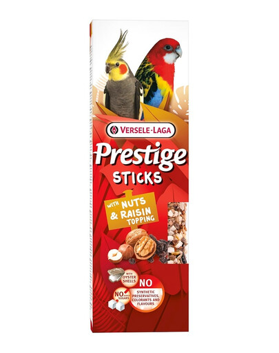 VERSELE-LAGA Prestige Sticks 2 tyčinky s ořechy a rozinkami pro střední papoušky 140 g