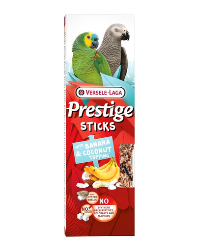 VERSELE-LAGA Prestige Sticks 2 Tyčinky s banánem a kokosovým posypem pro velké papoušky 140 g