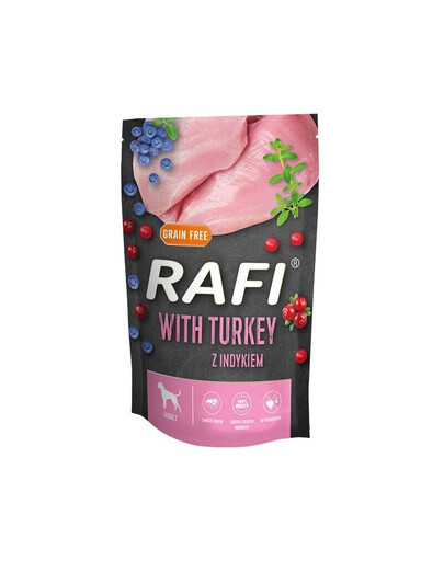 RAFI mokré krmivo s krůtím masem, borůvkami a brusinkami pro psy 500 g