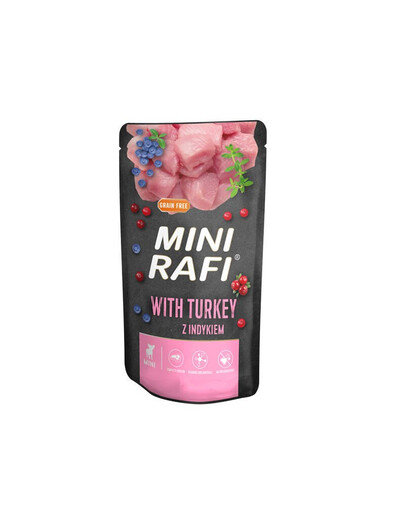 RAFI Mini vlhké krmivo s krůtím masem, borůvkami a brusinkami pro malá plemena 150g
