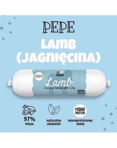 PAKA ZWIERZAKA PEPE Meat Snack Kiełbaska z jagnięciny dla psa 200g