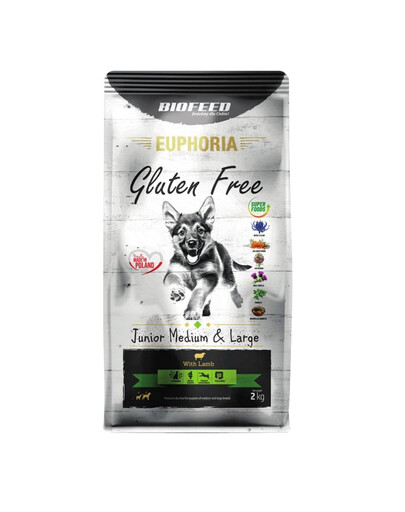 BIOFEED EUPHORIA Gluten Free s jehněčím pro štěňata středních a velkých plemen 2 kg