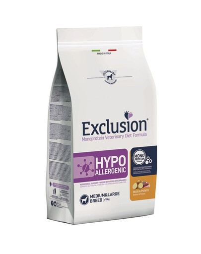 EXCLUSION Hypoallergenic medium large breeds krmivo s kachnou a bramborami pro střední a velká plemena psů 12 kg
