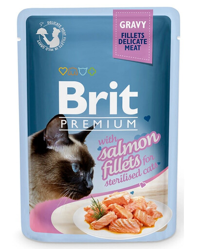 BRIT Premium Cat Delicate fillets in gravy s lososem v omáčce pro sterilizované kočky 24x85g