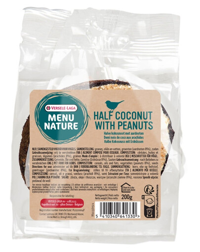 VERSELE-LAGA Menu Nature Polovina kokosového ořechu s tukovou a ořechovou náplní 200g krmivo pro volně žijící ptáky