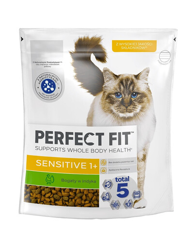 PERFECT FIT (Sensitive 1+) 6x750 g Krůtí maso - suché krmivo pro kočky s citlivým zažíváním