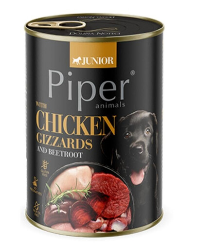 PIPER Junior s kuřecími žaludky a červenou řepou 400g vlhkého krmiva pro štěňata