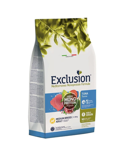 Levně EXCLUSION MonoProtein Noble Grain medium breed dogs krmivo pro psy středních plemen s tuňákem 12 kg