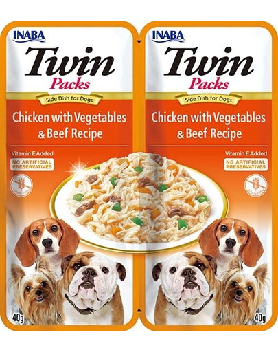 INABA Dog Twin Kuřecí, zelenina a hovězí maso ve vývaru pro psy 2x40 g