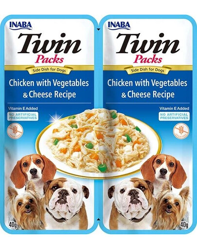 INABA Dog Twin Kuřecí maso, zelenina a sýr ve vývaru pro psy 2x40 g