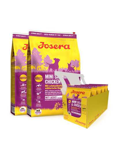 JOSERA Mini Salmon and Chicken 2 x 10kg pro dospělé malé psy + 5 x 900g GRATIS