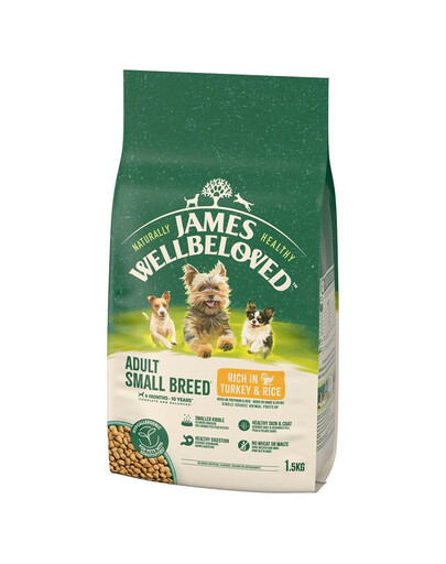 JAMES WELLBELOVED Adult 1,5 kg kompletní suché krmivo pro dospělé psy malých plemen od 6 měsíců do 10 let s vysokým obsahem krůtího masa a rýže