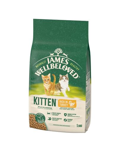JAMES WELLBELOVED Kitten 1,5 kg suché kompletní krmivo pro koťata do 12 měsíců s vysokým obsahem krůtího masa a rýže
