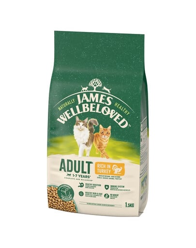 JAMES WELLBELOVED 1,5 kg suché kompletní krmivo pro dospělé kočky od 1 do 7 let s vysokým obsahem krůtího masa