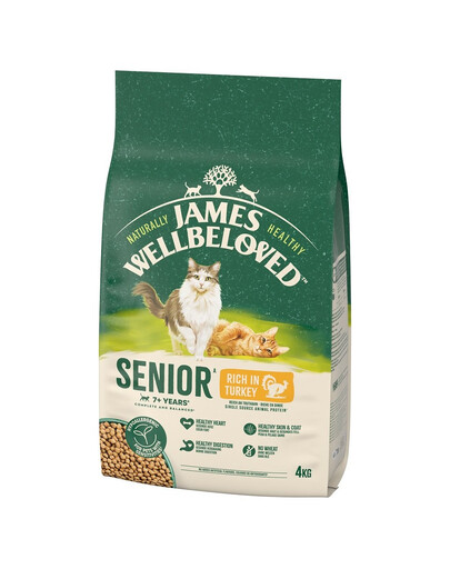 JAMES WELLBELOVED Senior 4 kg suché kompletní krmivo pro starší kočky >7 let bohaté na krůtí maso