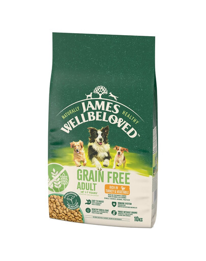JAMES WELLBELOVED Adult 10 kg Kompletní suché bezobilné krmivo pro dospělé psy 1-7 let, bohaté na krůtu a zeleninu
