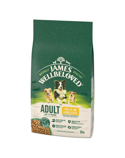 JAMES WELLBELOVED Adult 12 kg Kompletní suché krmivo pro dospělé psy 1-7 let, bohaté na jehněčí maso a rýži