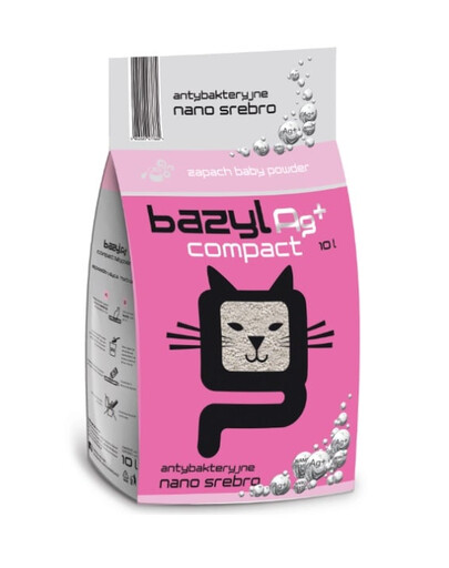 BAZYL Ag+ Compact Baby Powder 10 L bentonitové stelivo s nano stříbrem s vůní dětského pudru pro kočky