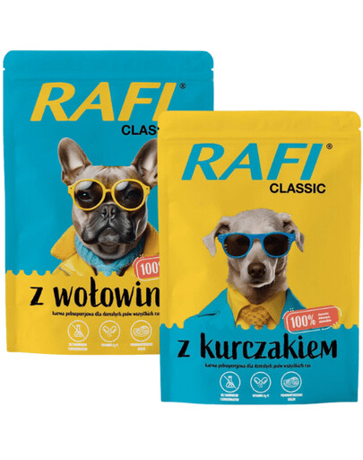 RAFI Classic Mix příchutí - mokré krmivo s kuřecím a hovězím masem pro psy 20x400g