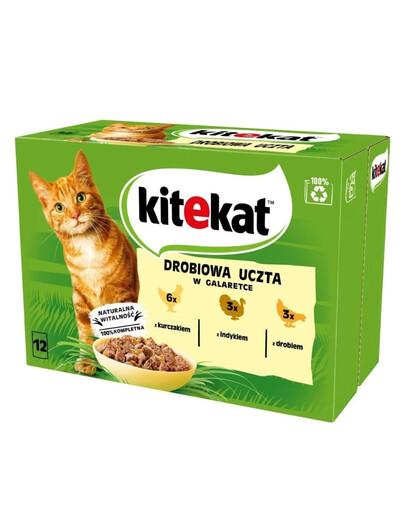 KITEKAT Drůbeží hody v želé 12x85g mokré krmivo pro kočky s kuřecím masem, krůtím, drůbeží