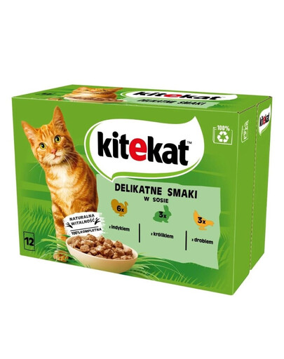 KITEKAT Delikátní příchutě v omáčce 12x85g mokré krmivo pro kočky s krůtou, králíkem, drůbeží
