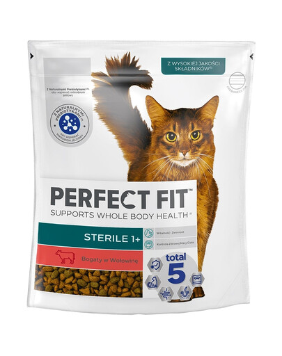 PERFECT FIT (Sterile 1+) 750g Bohaté na hovězí maso - suché krmivo pro sterilizované kočky