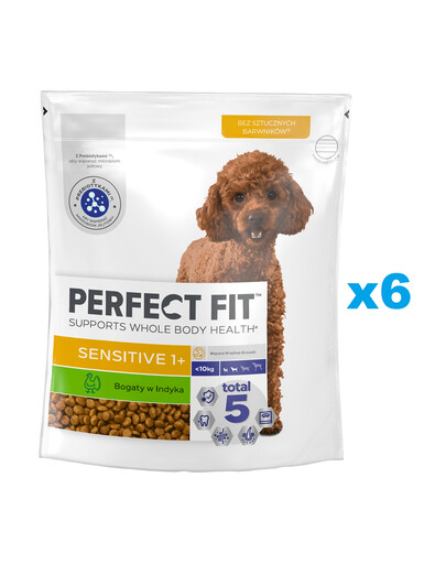 PERFECT FIT Sensitive 1+ Kompletní krmivo pro dospělé psy malých plemen, bohaté na krůtí maso 6x825 g