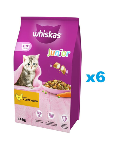WHISKAS Junior 6x1,4 kg kompletní krmivo pro koťata s lahodným kuřecím masem