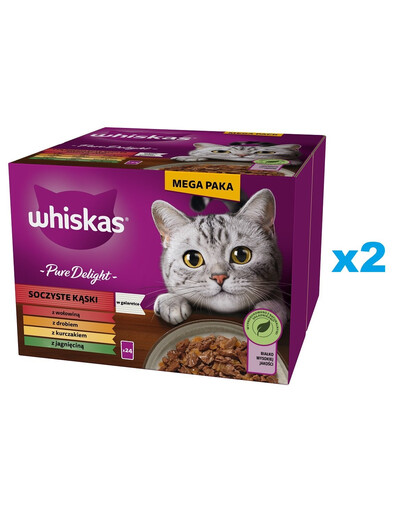 WHISKAS Adult Pure Delight Šťavnaté kousky v želé 48x85 g kousky s hovězím, kuřecím, jehněčím a drůbežím masem pro dospělé kočky