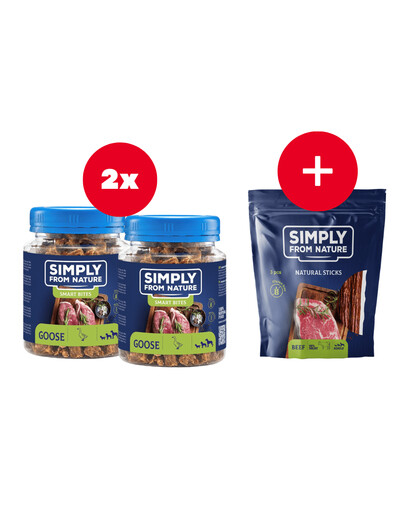 SIMPLY FROM NATURE Smart Bites tréninkové pamlsky pro psy s husou 2 x 130 g + pamlsek ZDARMA