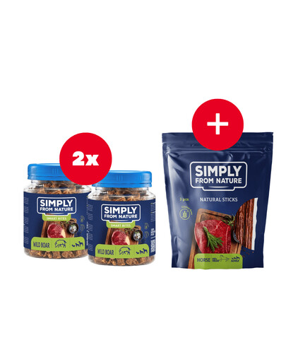 SIMPLY FROM NATURE Smart Bites Tréninkové pamlsky z divočáka 2 x 130 g + pamlsek ZDARMA
