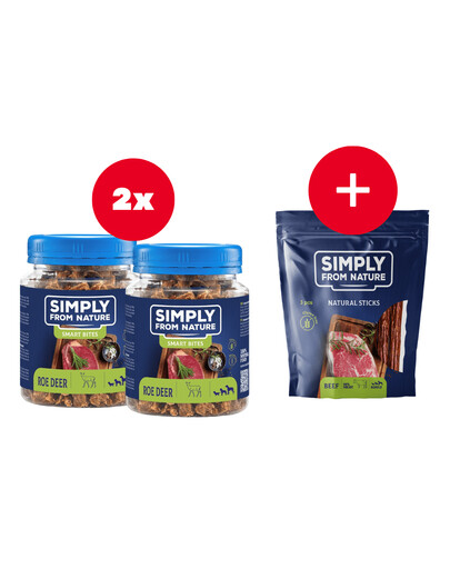 SIMPLY FROM NATURE Smart Bites Srnčí tréninkové pamlsky 2 x 130 g + pamlsek ZDARMA