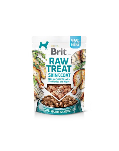 BRIT Raw Treat Freeze Dried Skin Coat 40 g mrazem sušená rybí a kuřecí pochoutka s probiotiky pro psy