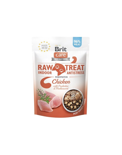 BRIT Care Raw Treat Freeze Dried Indoor Antistress 40 g mrazem sušená kuřecí pochoutka s probiotiky pro kočky