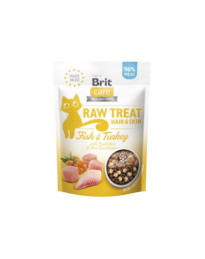 BRIT Care Raw Treat Freeze Dried Hair Skin Cat 40 g mrazem sušená pochoutka ryba a krůta s probiotiky pro kočky