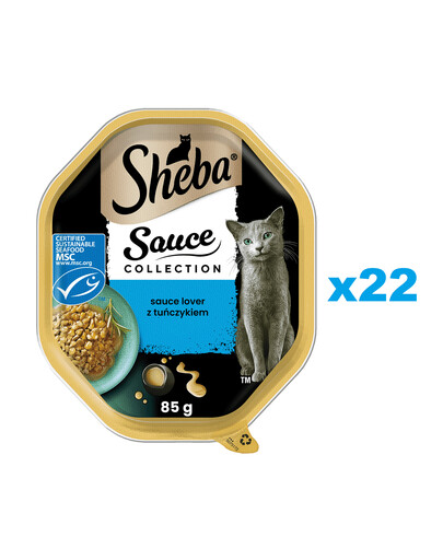 SHEBA Sauce Collection tác 22x85 g kompletní mokré krmivo pro dospělé kočky kousky s tuňákem v omáčce