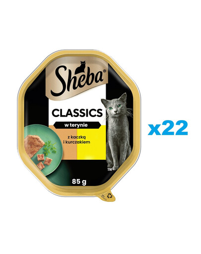 SHEBA Classics vanička 22x85 g Kompletní krmivo pro dospělé kočky s kachnou a kuřecím masem