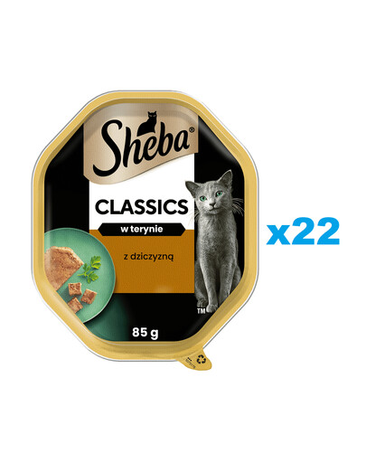 SHEBA Classics 22x85g plato, kompletní mokré krmivo pro dospělé kočky se zvěřinou v terině