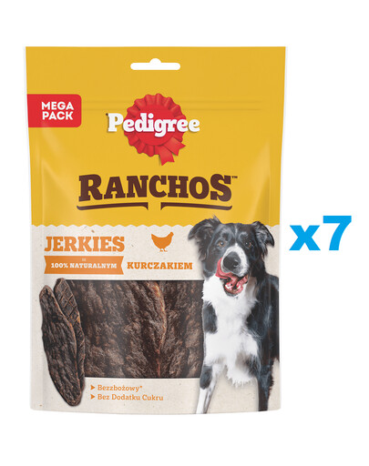 PEDIGREE Ranchos Jerkies 7x180g bezobilné doplňkové krmivo pro dospělé psy s kuřecím masem