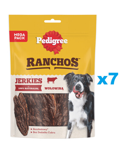 PEDIGREE Ranchos Jerkies 7x180 g bezobilné doplňkové krmivo pro dospělé psy s hovězím masem