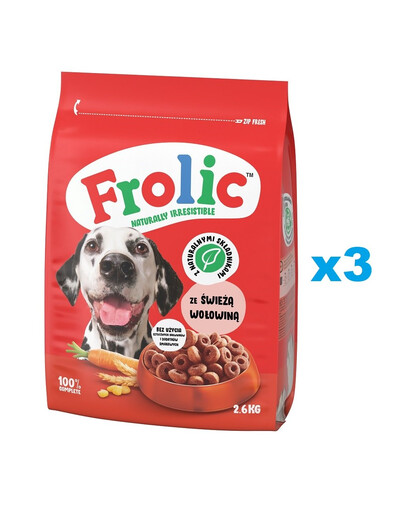 FROLIC Naturally Irresistible 3x2,6 kg polovlhké krmivo pro psy s čerstvým hovězím masem