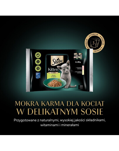 SHEBA KittenvVýběr příchutí v omáčce 4x85g mokré krmivo s lososem a kuřecím masem pro koťata