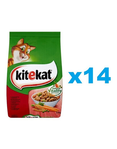 KITEKAT suché krmivo pro kočky s hovězím masem a zeleninou 14x300g